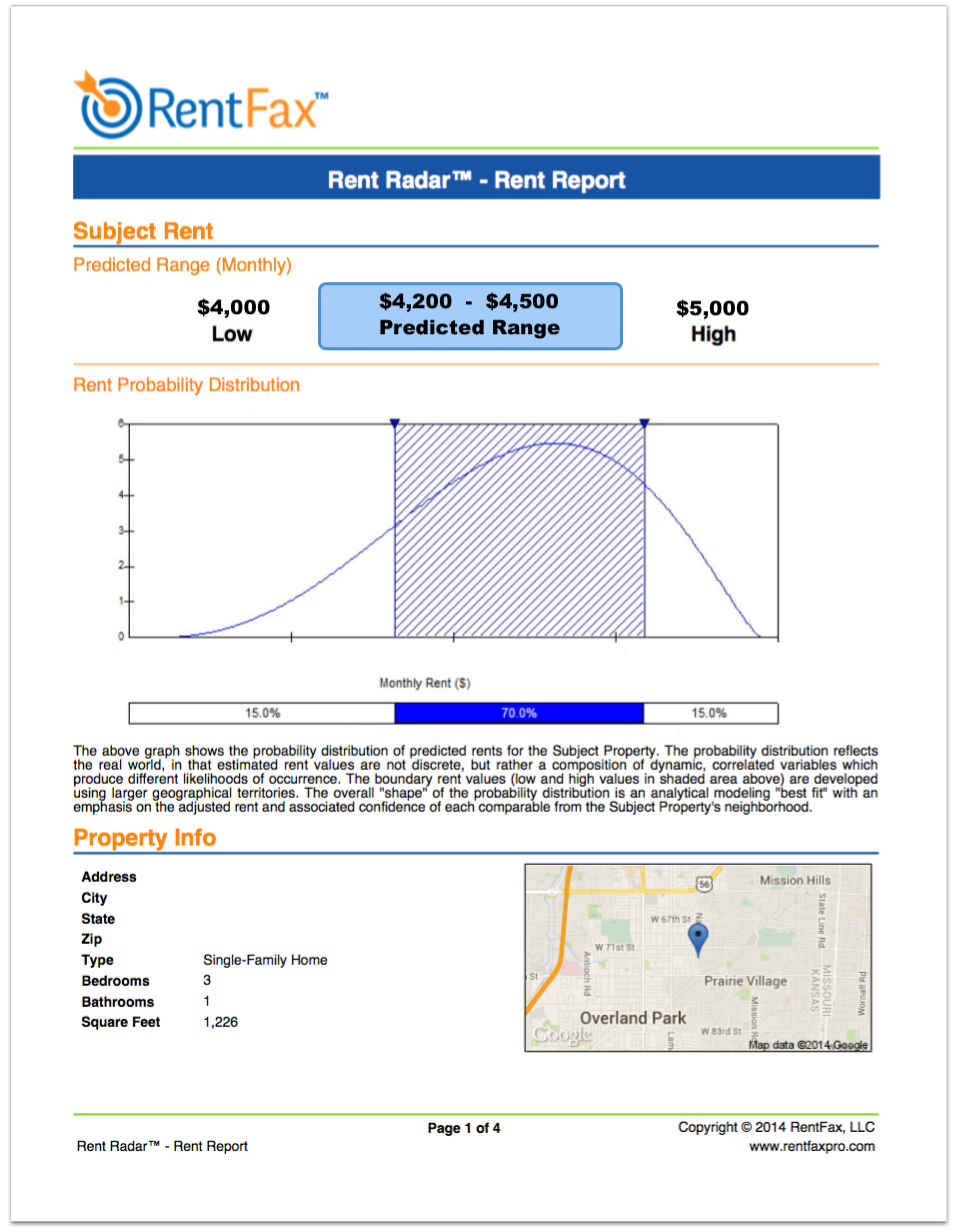 A sample RentFax report in blue and orange, just like the one used by Muldoon Associates when providing Colorado Springs property management.